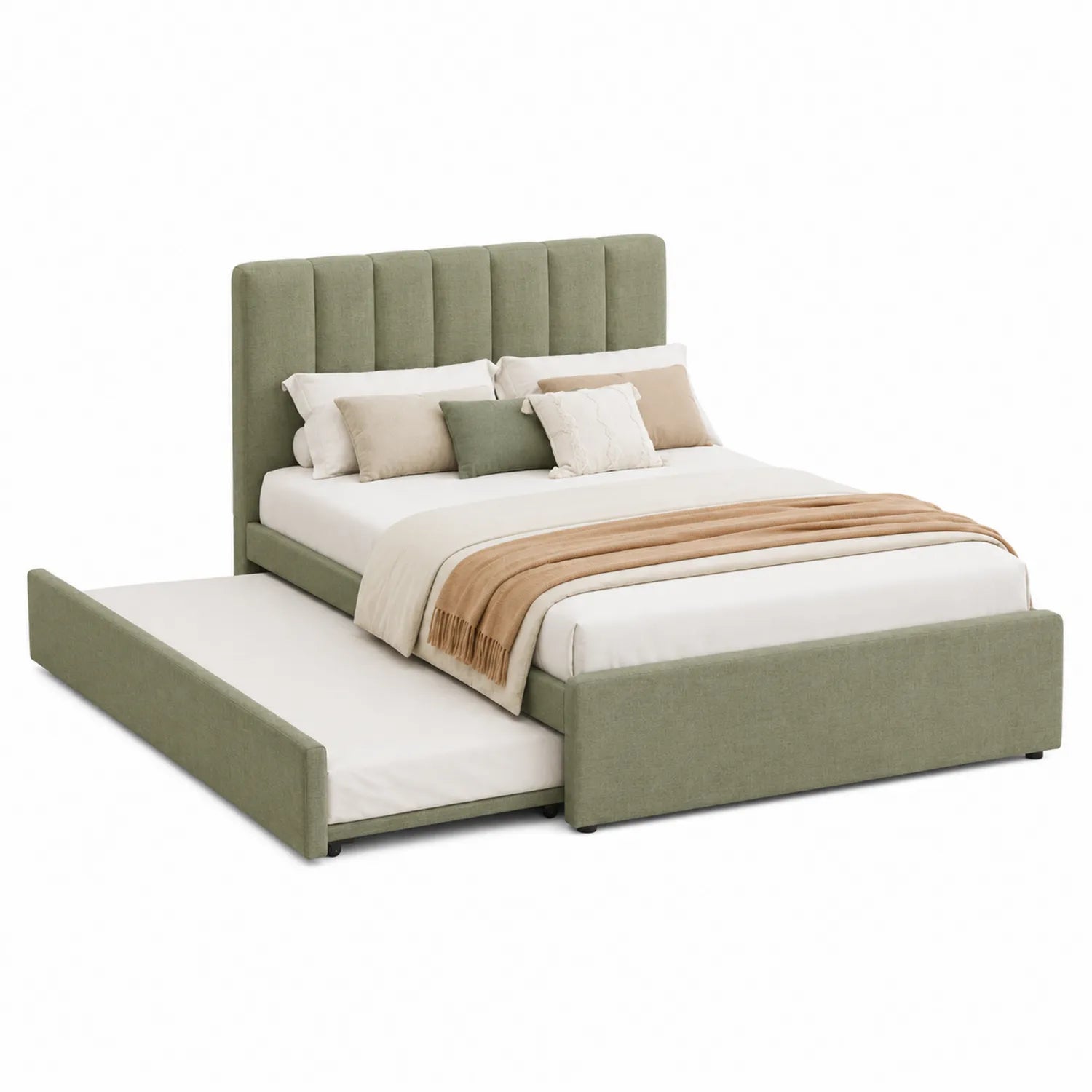 Letto matrimoniale con contenitore estraibile in tessuto Verde