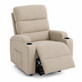 Poltrona Reclinabile in Tessuto Beige con Porta Bicchieri