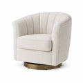 Poltrona Girevole in Tessuto Boucl¨¦ Beige con Base in Metallo