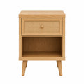 Comodino in legno con cassetto in rattan 45x35x65 cm