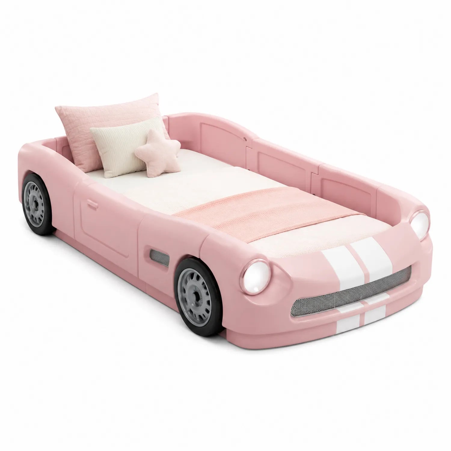Letto per Bambini Forma Auto Rosa Legno e Plastica