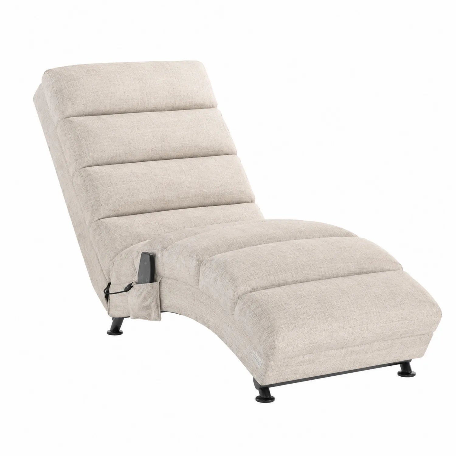 Chaise Longue in Tessuto Beige con Struttura in Acciaio