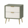 Comodino a 2 cassetti in legno MDF e metallo verde oliva e bianco