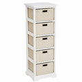 Cassettiera in Legno Bianco con Cesti in Rattan Beige 5 Cassetti