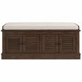Panca contenitore in legno con cuscino rettangolare marrone e beige 120x40x45 cm