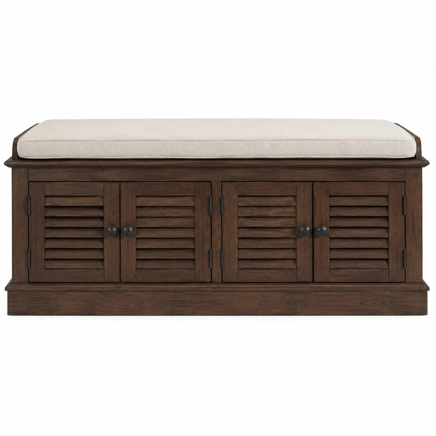 Panca contenitore in legno con cuscino rettangolare marrone e beige 120x40x45 cm