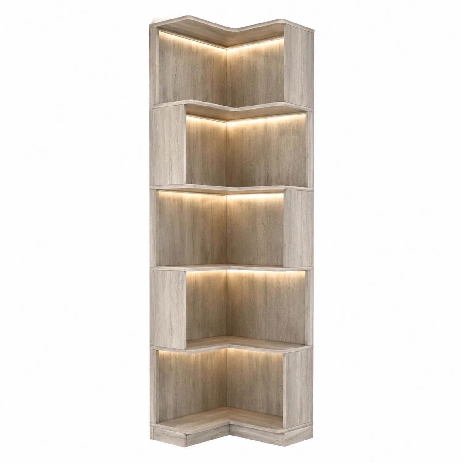Libreria ad Angolo in Legno con LED Altezza 180cm