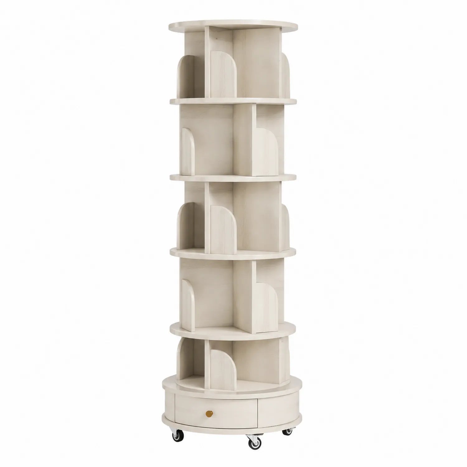 Scaffale girevole in legno massello con rotelle, Bianco, 180 cm