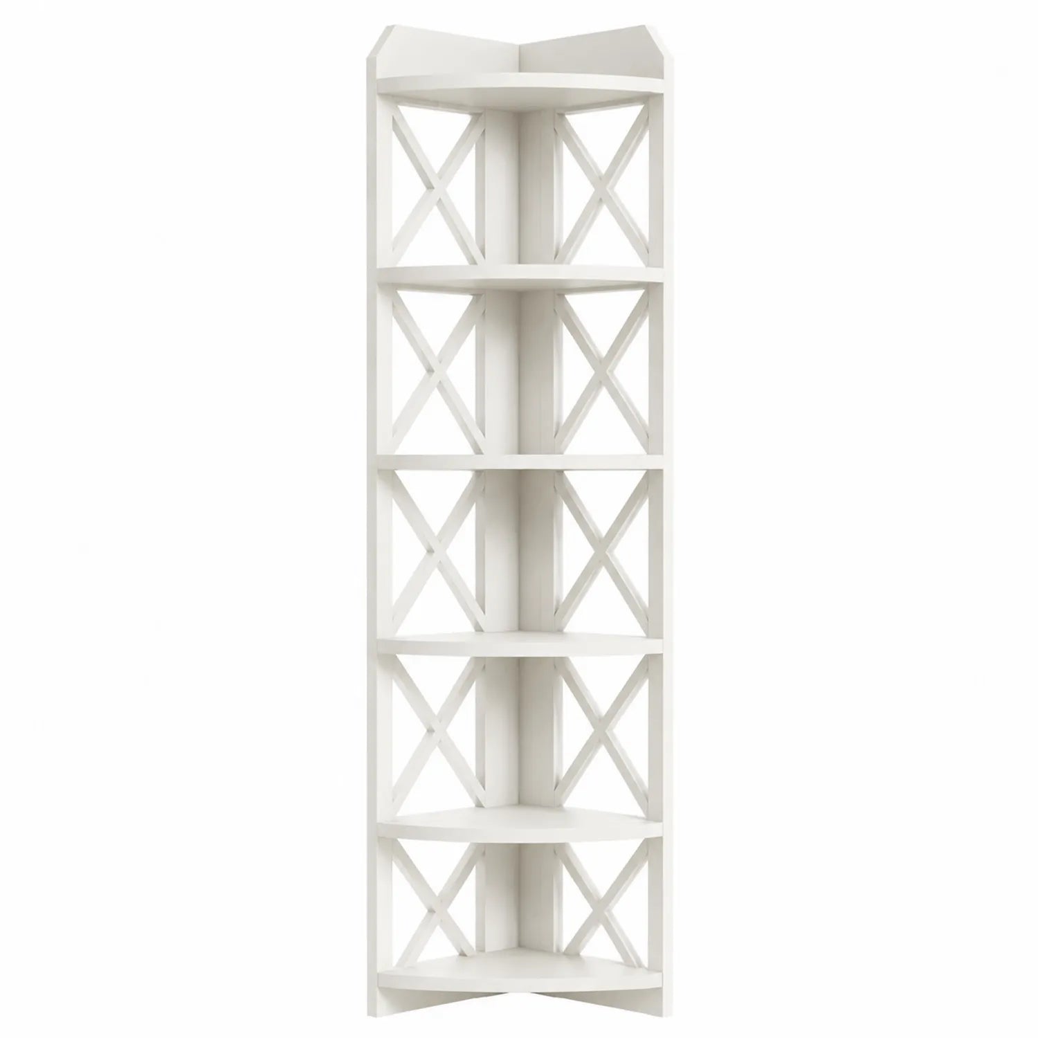 Scaffale ad Angolo a 5 Ripiani Legno Bianco