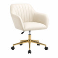 Sedia da ufficio in similpelle con base in metallo dorato e rotelle beige