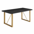 Tavolo da pranzo rettangolare in marmo nero e metallo dorato 180x90x75 cm
