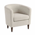 Poltrona in tessuto boucl¨¦ beige con gambe in legno